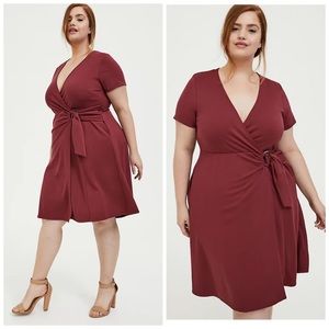 Torrid Dark Red Premium Ponte O-Ring Mini Wrap Dress Women's 0 (Size L)